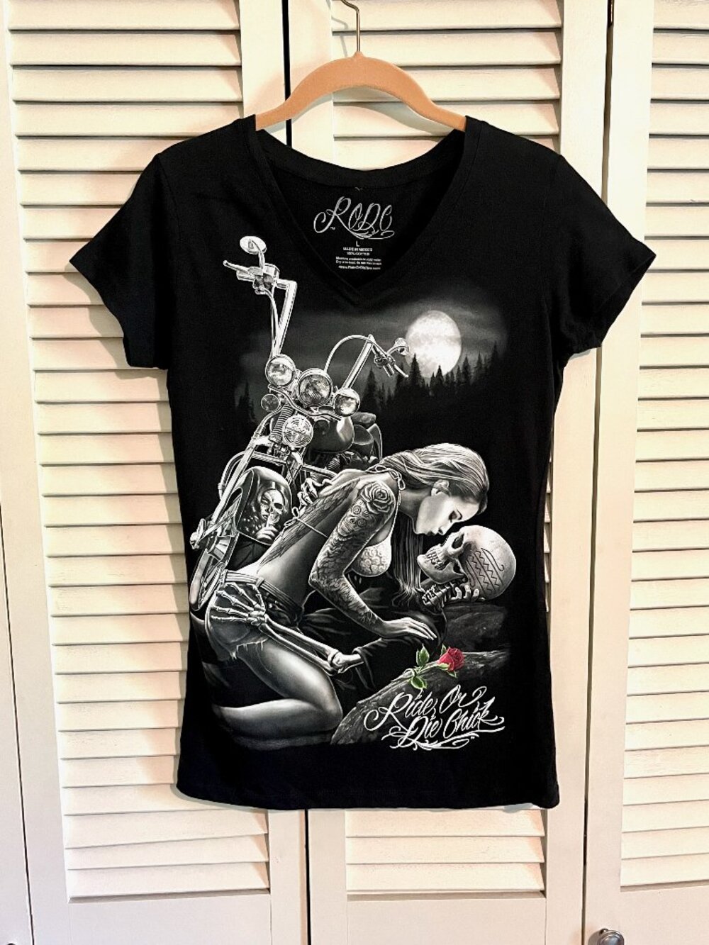 Ride Or Die Chick T-Shirt * Women Large * David Gonzales Skull Biker Motorcycle